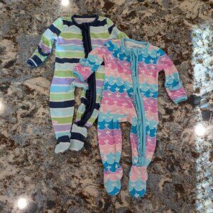 RuffleButts Set of 2 Baby Girl One-Piece Footie Pajamas Sleepers 0-3mos